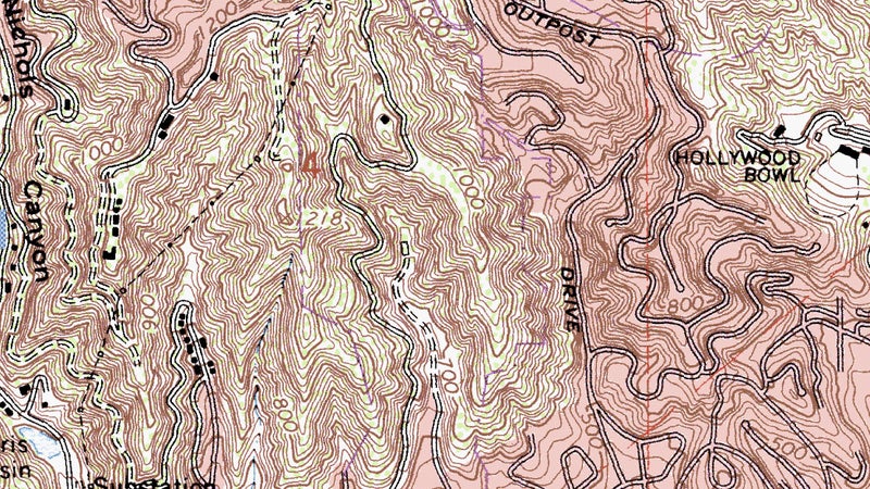 Now here's a standard USGS topo map of the park and its surrounding area. To put it frankly, this is a mess. Squint just right, and you can make out the hills and valleys, but it's so dense that it's terribly confusing, there's zero information on trails, and again this just isn't something you'd want to be stuck with in an emergency. And yet, this is what most topo maps we use for backcountry navigation look like.