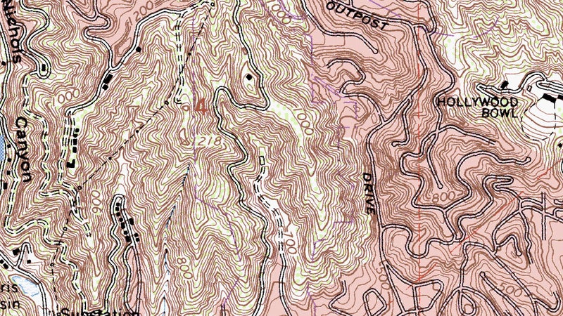 Now here's a standard USGS topo map of the park and its surrounding area. To put it frankly, this is a mess. Squint just right, and you can make out the hills and valleys, but it's so dense that it's terribly confusing, there's zero information on trails, and again this just isn't something you'd want to be stuck with in an emergency. And yet, this is what most topo maps we use for backcountry navigation look like.