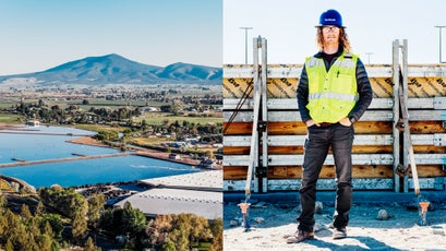 Prineville's new waste-water-treatment wetlands (left) and program manger Skyler Holloway (right).