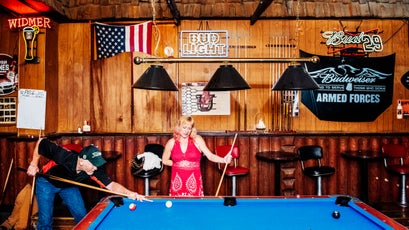 Playing pool at the Horseshoe Saloon.