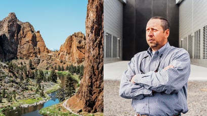 Smith Rock State Park (left) and Apple site manager Scott Moore (right).