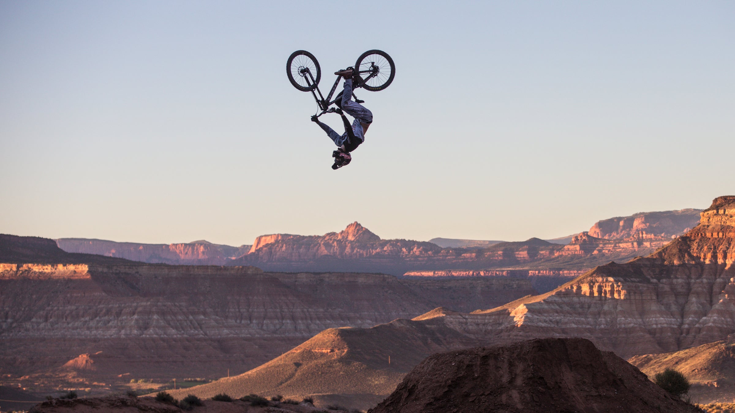Brandon Semenuk back flipping in Virgin, Utah.