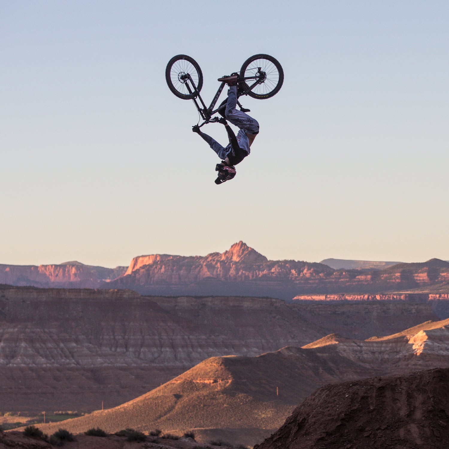 Brandon Semenuk back flipping in Virgin, Utah.