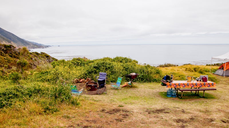 Camping with an oceanfront view.