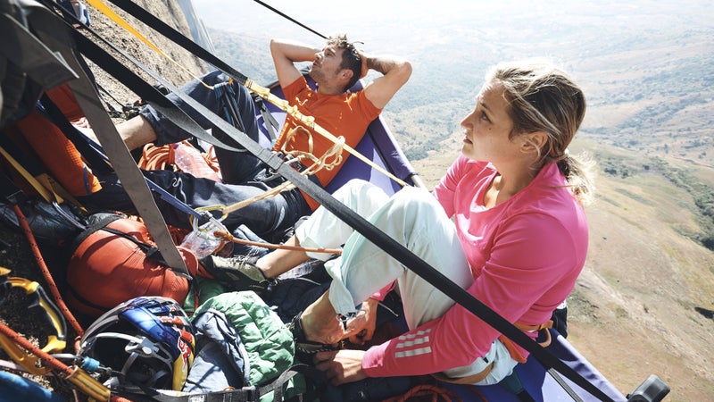 Sasha and Edu Marin organize their plan on the port-a-ledge.