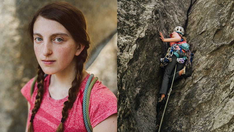 Hannah Duane (L) climbing in Yosemite. (R)
