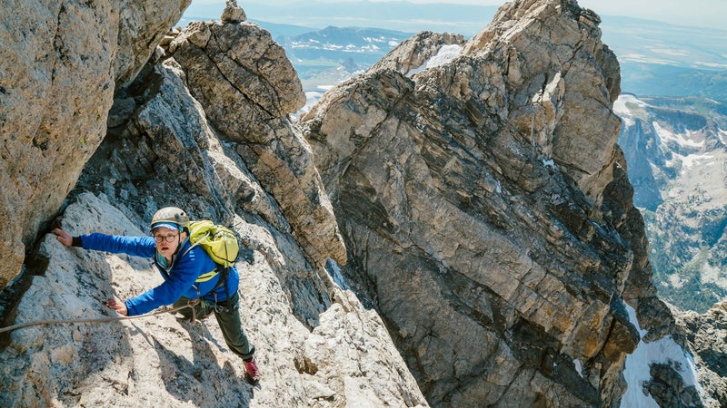 Bob on a technical section of the Owen Spalding route.