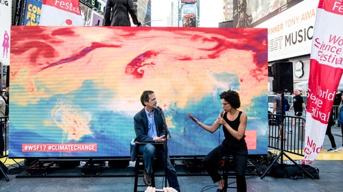 Johnson speaking at the World Science Festival on the impacts of climate change on poor and minority communities.