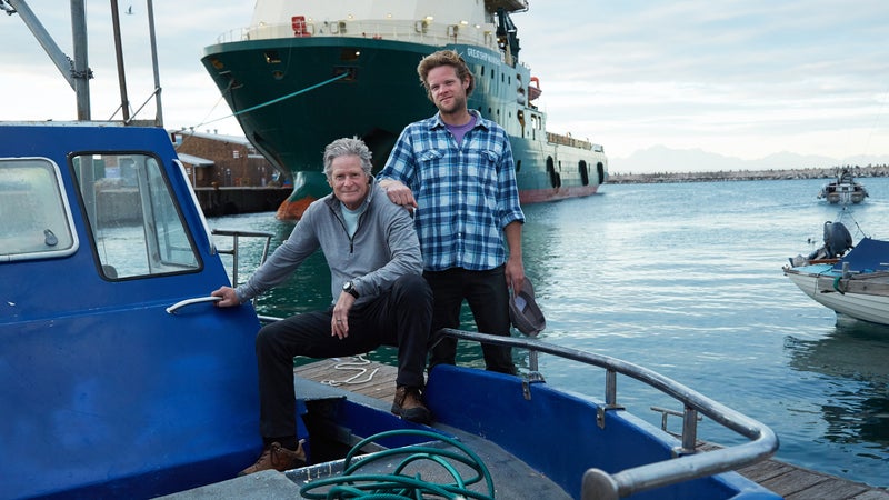 David and Nathan Garrison aboard an Oceans Research vessel in Mossel Bay, South Africa.