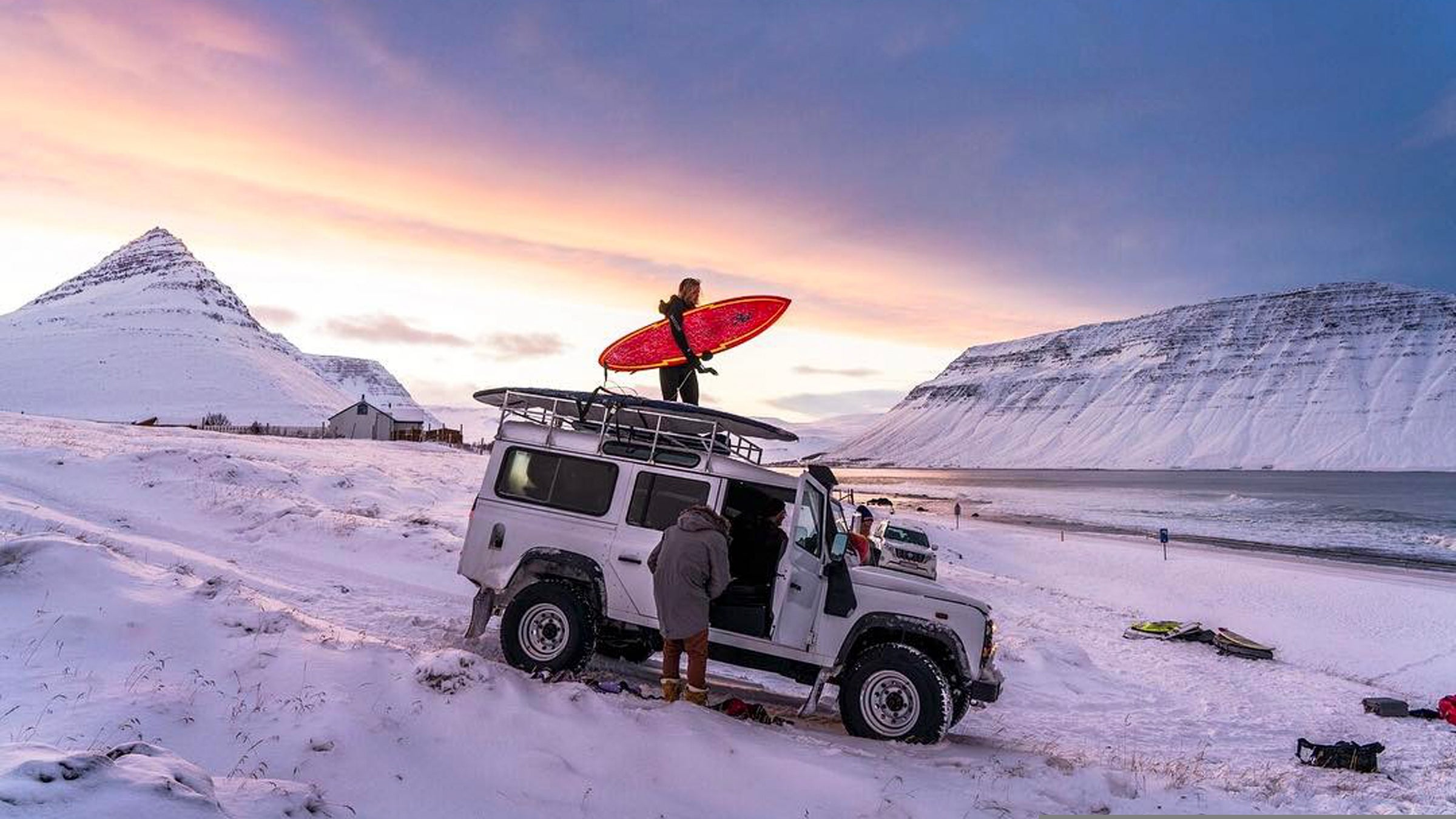 Unloading the truck during filming of <i> Under the Arctic Sky</i>.