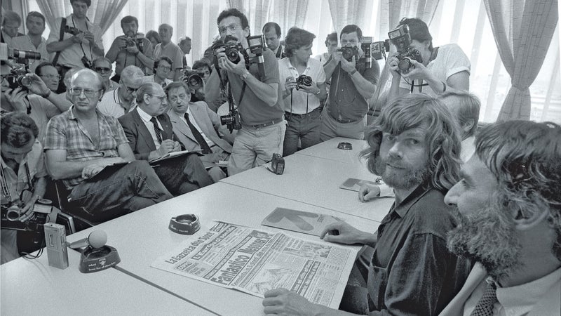 Italian adventurer and mountaineer Reinhold Messner during a press conference in Milan, July 13, 1984.