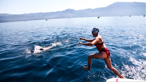 Swimmers race during the Trans Tahoe Relay.
