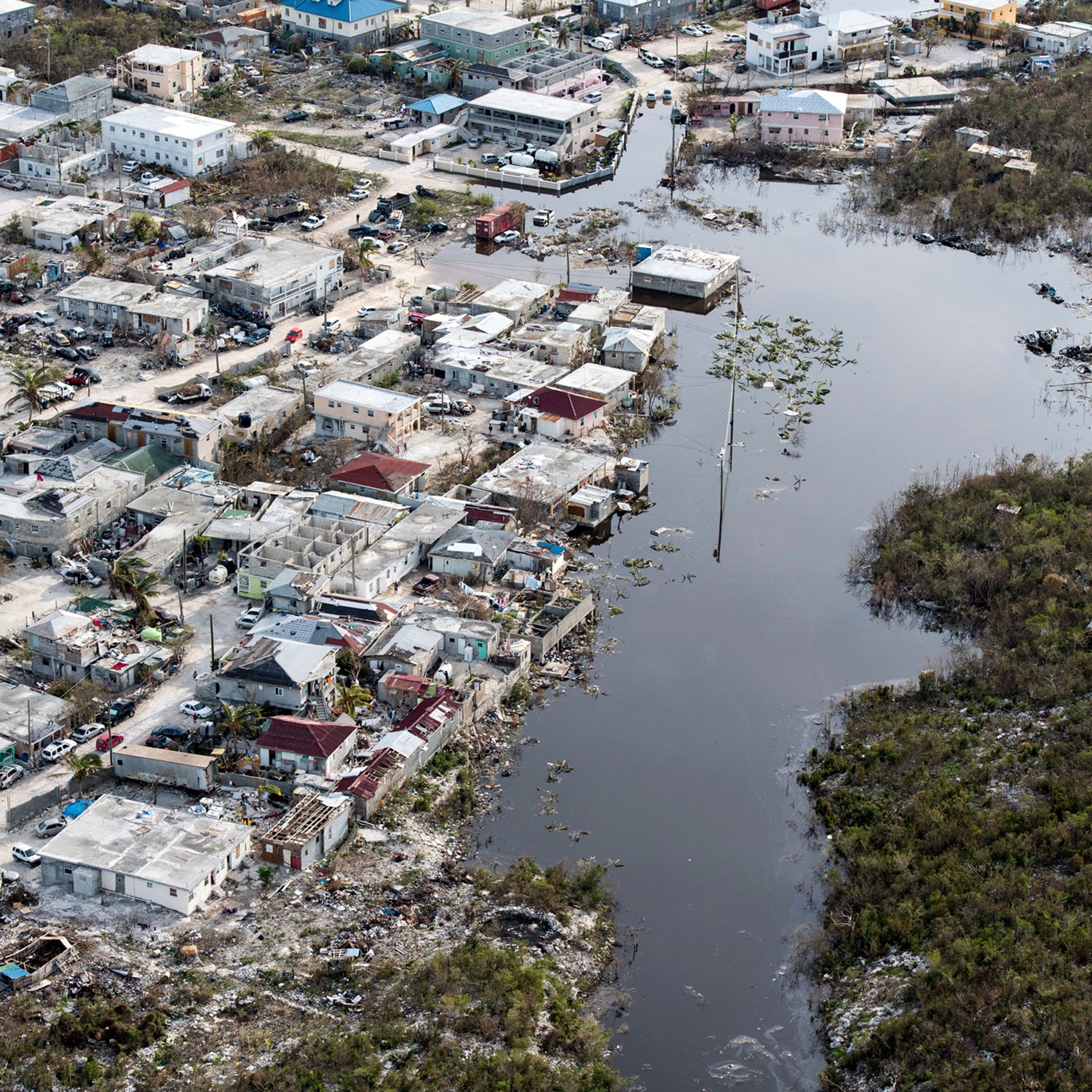 Flooded areas to local villages on Providenciales, Turks and Caicos islands, in the aftermath of hurricane Irma.