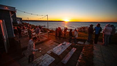 The Montauket Hotel's bar is locals favorite spot for watching the sunset.