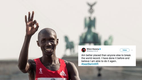 Kenya's Wilson Kipsang celebrates after finishing second in the 43rd Berlin Marathon.