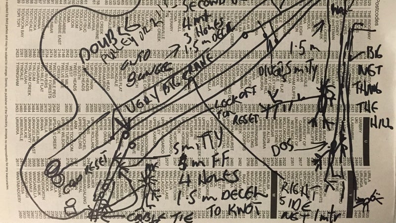 Diagramming a scene is an important part of planning a stunt. This one is of the cliff-jump scenes in 'Hacksaw Ridge,' shown at 2:36 in the clip above.