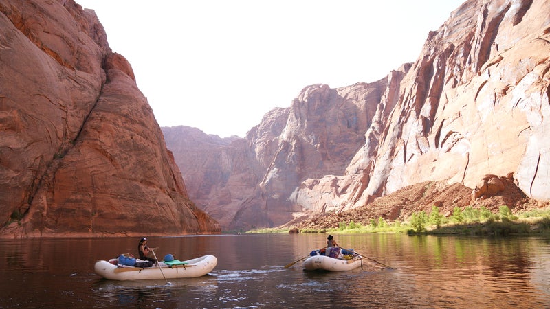 Amy Martin and Erica Fareio paddle the Colorado River