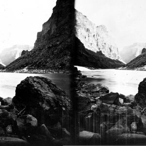 Stereograph of a view from inside the Grand Canyon near Lava Falls on the Colorado River, Arizona, 1875.