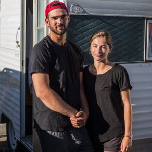 Matt Guido and Emily Rutz, both of Boston, share a camper behind the Teton County/Jackson Recreation Center for the summer. Guido works in maintenance for the county and Rutz works as a Camp Jackson summer camp counselor.