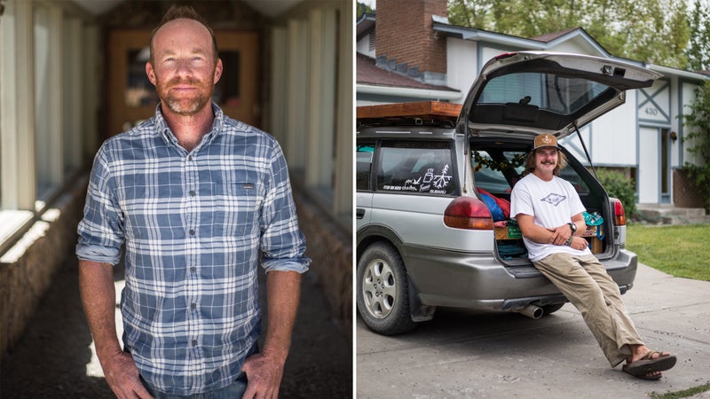 Pete Muldoon (left), mayor of Jackson Hole. Kevin Dehm (right) spends summers camping in his Subaru on national forest lands to save money while river guiding in the area.