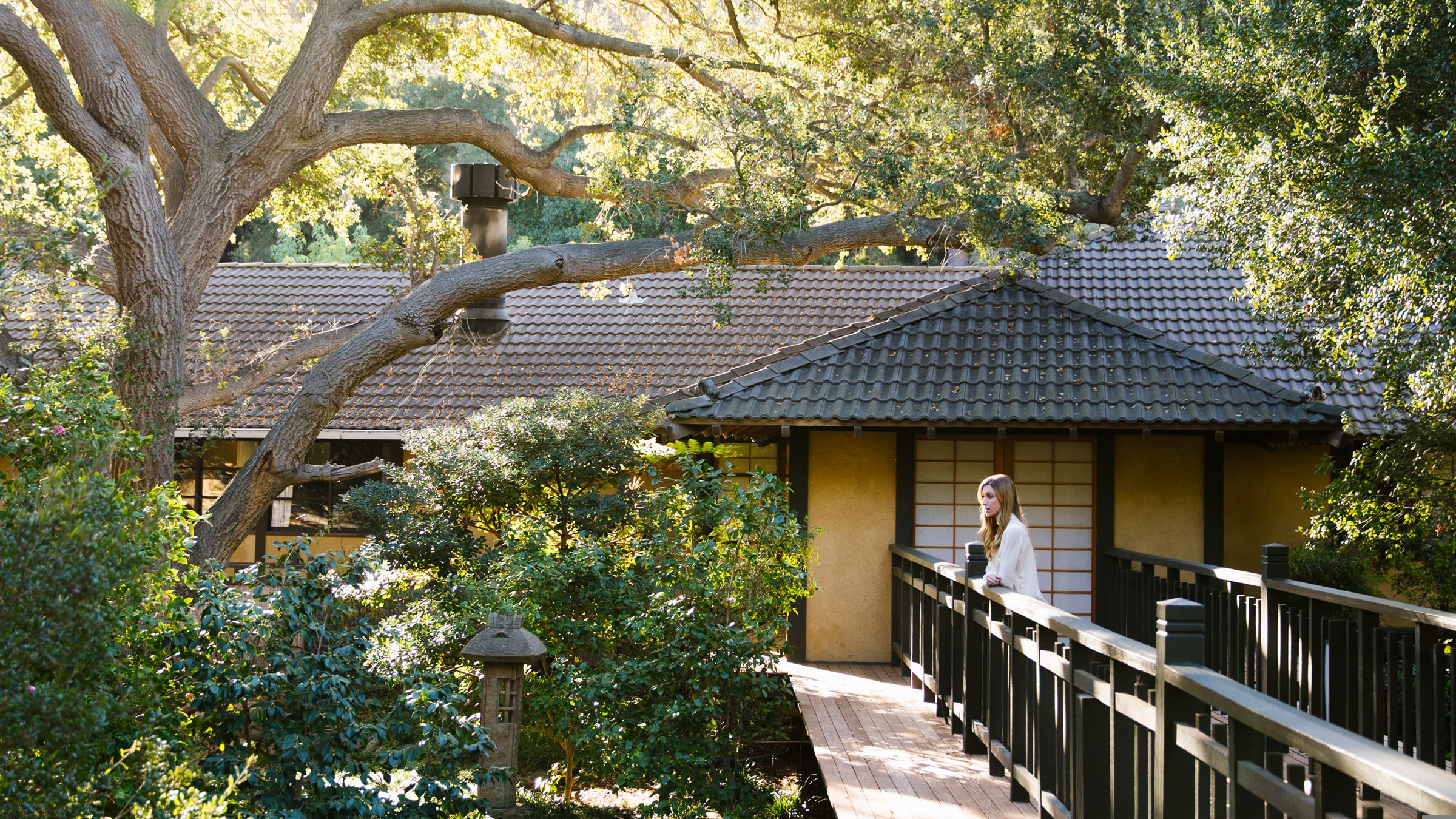The picturesque entrace to the Golden Door, in California.