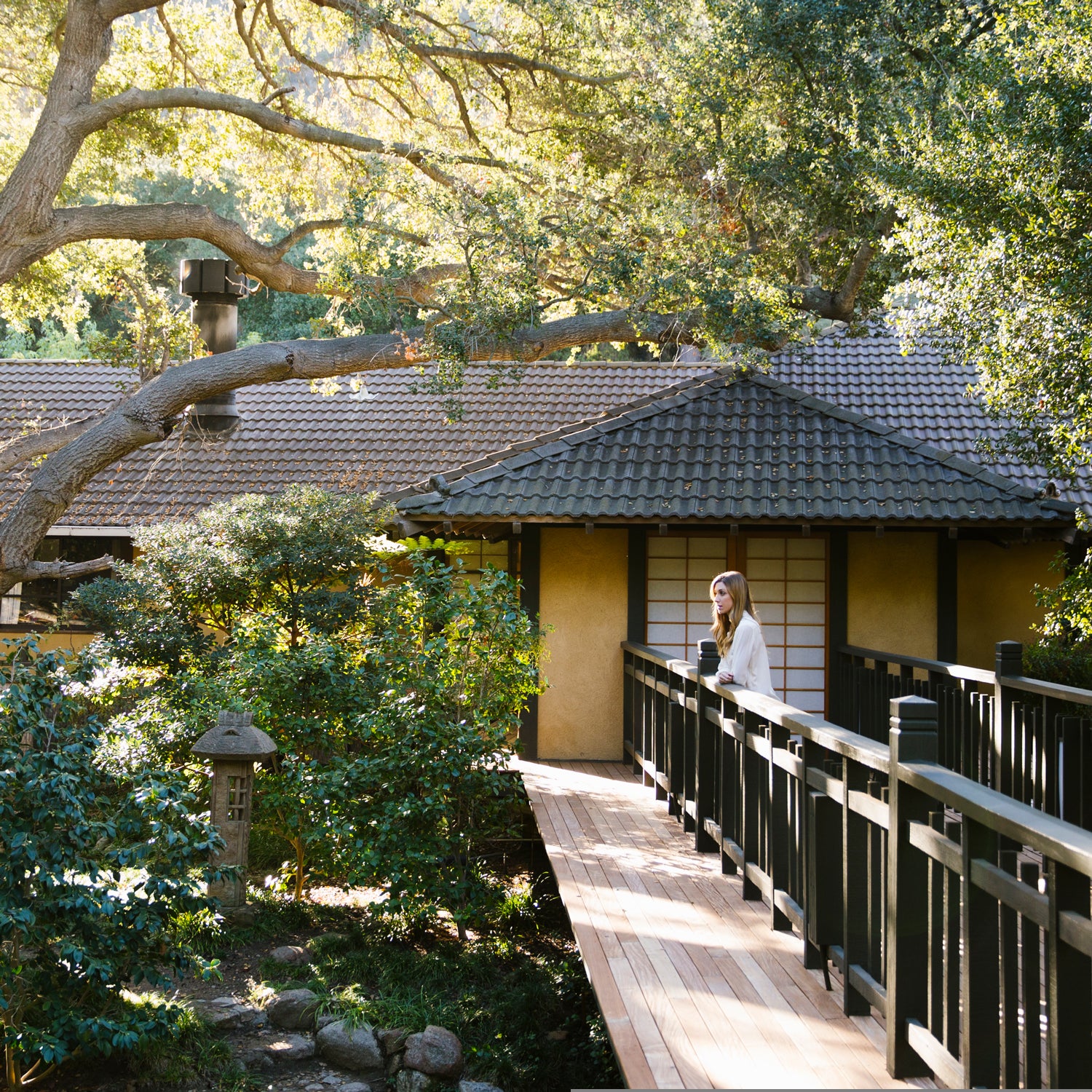 The picturesque entrace to the Golden Door, in California.