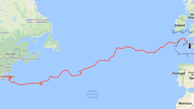 For his third trans-Atlantic expedition, Doba traveled over 25 percent farther than the 3,000-mile-route might indicate.