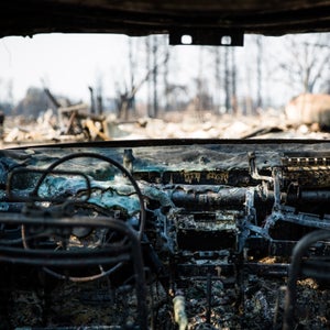 The interior of a car is melted by the Tubbs Fire in the Coffey Park neighborhood in Santa Rosa, California.