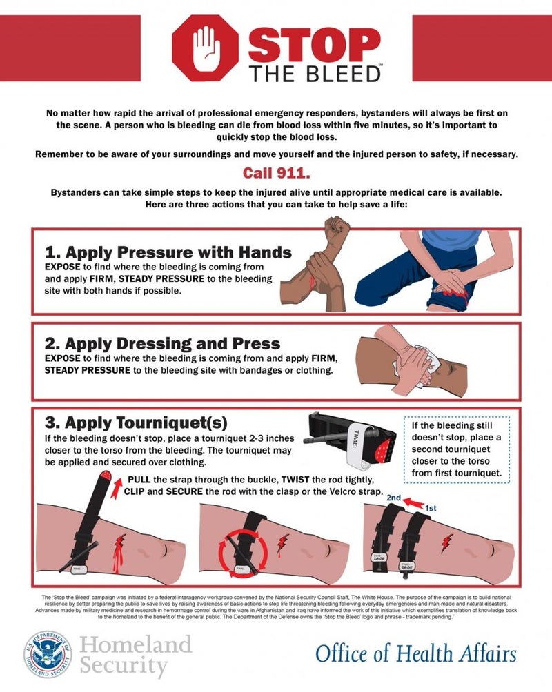 The Department of Homeland Security's official information leaflet on blood loss first aid.
