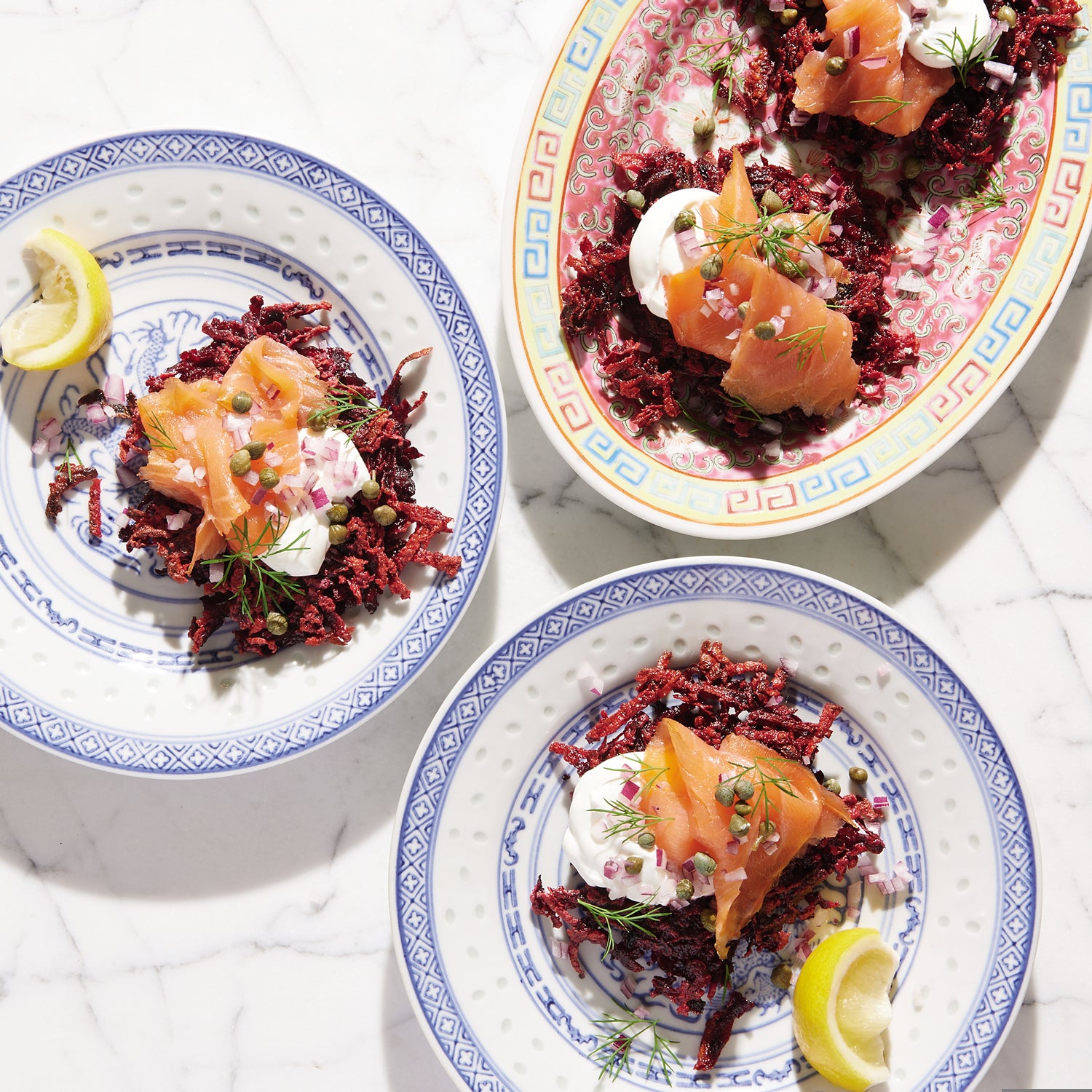 Beet fritters with smoked salmon from A Man, A Pan, A Plan.