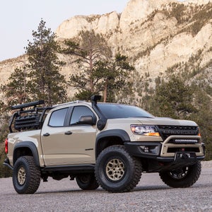 Colorado ZR2 AEV SEMA concept, created in collaboration with legendary off-road manufacturer American Expedition Vehicles features the 2.8L Duramax turbo-diesel engine and elevates the ZR2 for even greater adventures.
