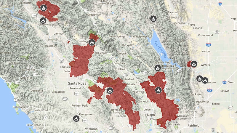 Areas around Santa Rosa, California burned in the NorCal fires. The fires claimed 42 lives, and 8,400 structures across the region.