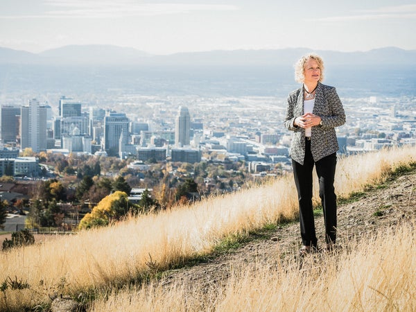 Biskupski visits Ensign Peak Nature Park, overlooking her city.