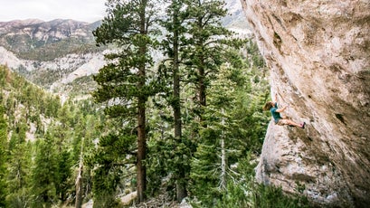 Paul Roberts on Warlord, 5.13a, at The Hood in Mt. Charleston, Nevada