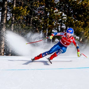 Mikaela Shiffrin in action in Lake Louise, Canada.
