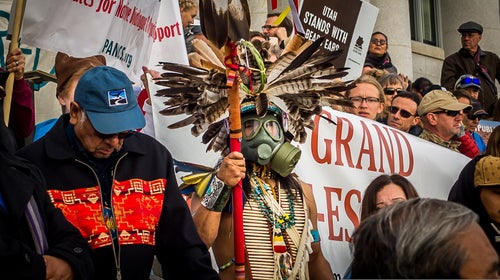 Thousands of people converged on the steps of Utah's State Capital building to protest President Trump's plan to shrink protected areas across the country.