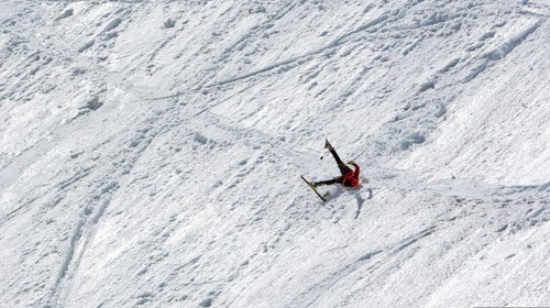 A man falls while skiing Tuckerman Ravine on Mt. Washington.