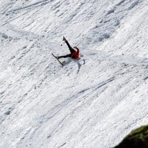 A man falls while skiing Tuckerman Ravine on Mt. Washington.