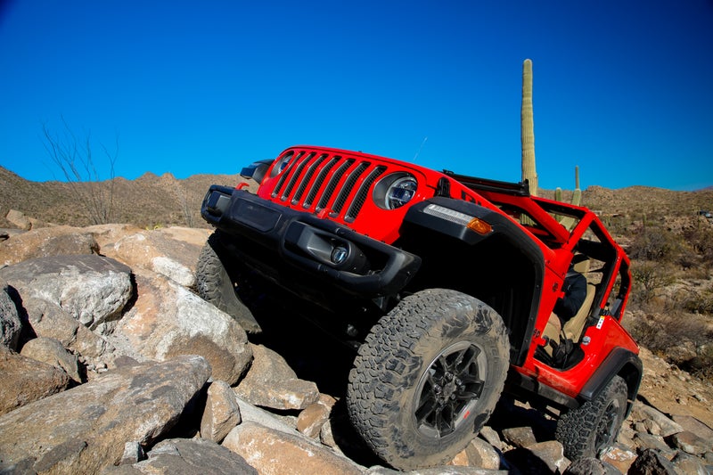 The Rubicon has no issue tackling boulders with its 84.2:1 crawl ratio. The lower the better—besting the 4Runner by two and a half times.