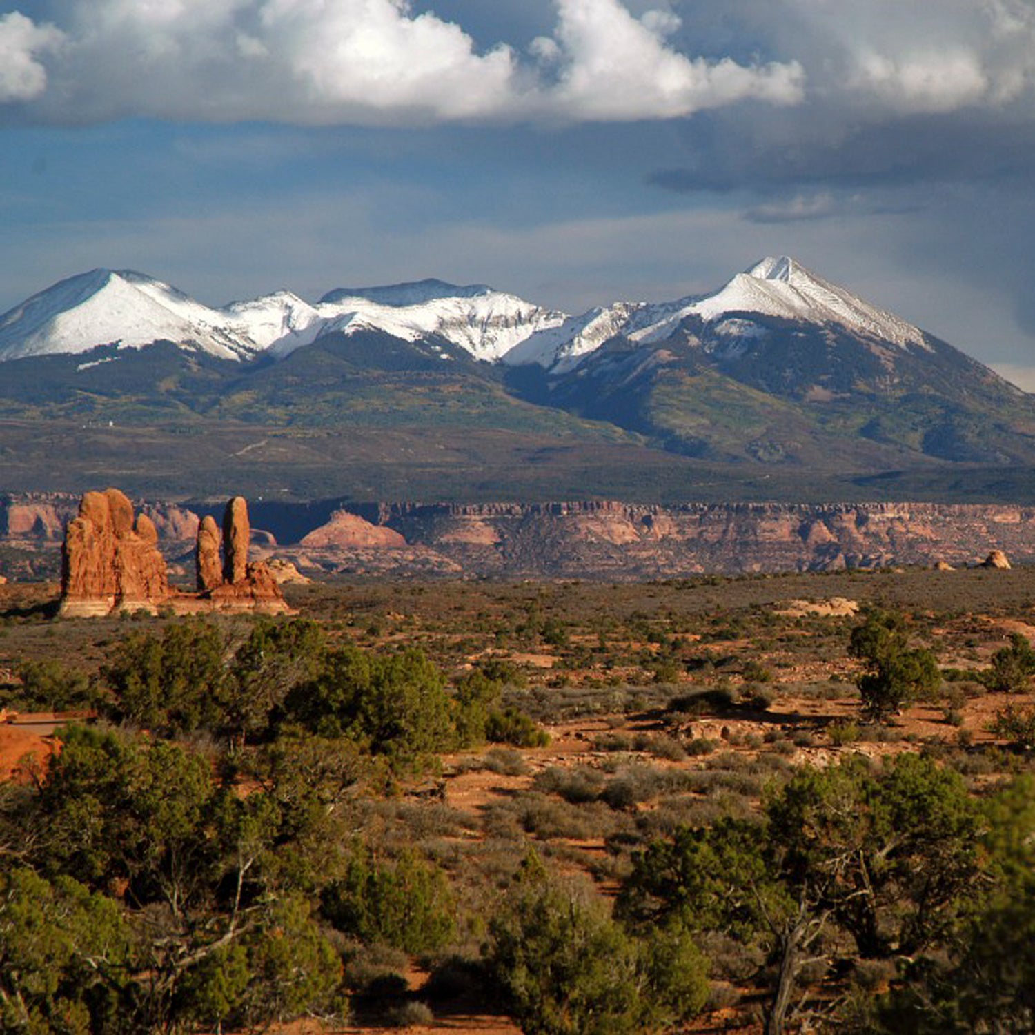 The Manti La Sal Range seen from Arches National Park.