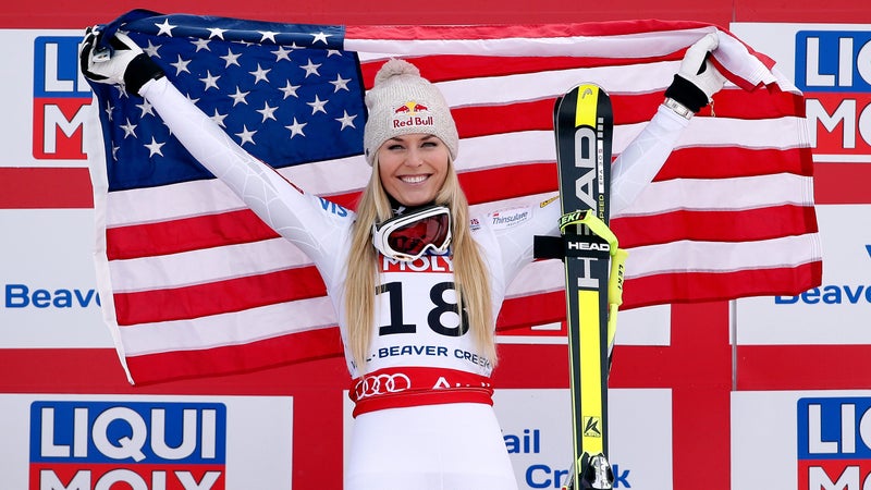 Vonn on the podium in 2015.