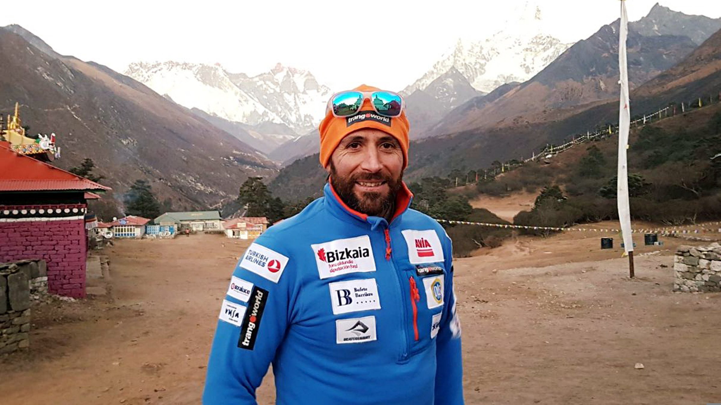 Txikon pauses for a photo on the trek to base camp.