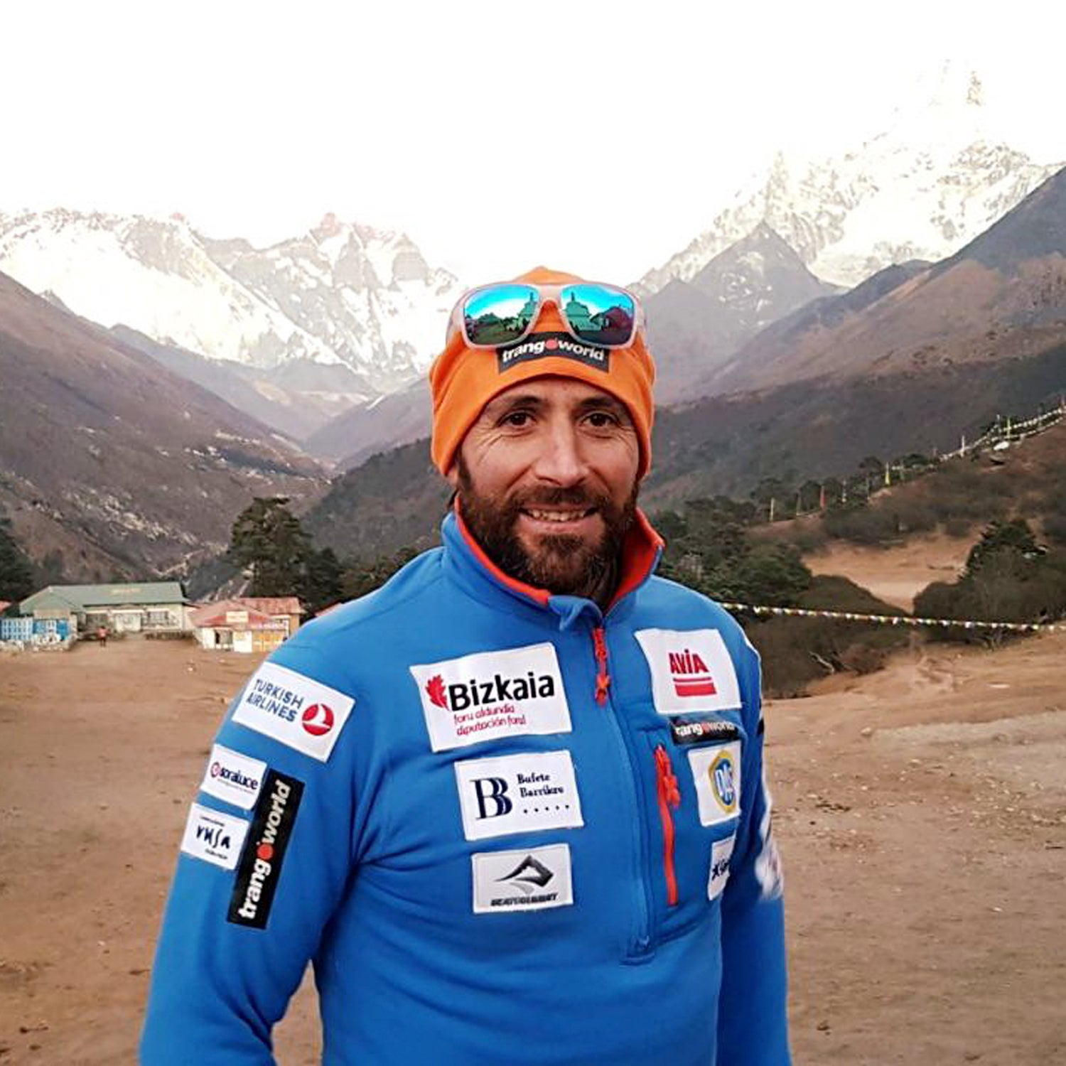 Txikon pauses for a photo on the trek to base camp.