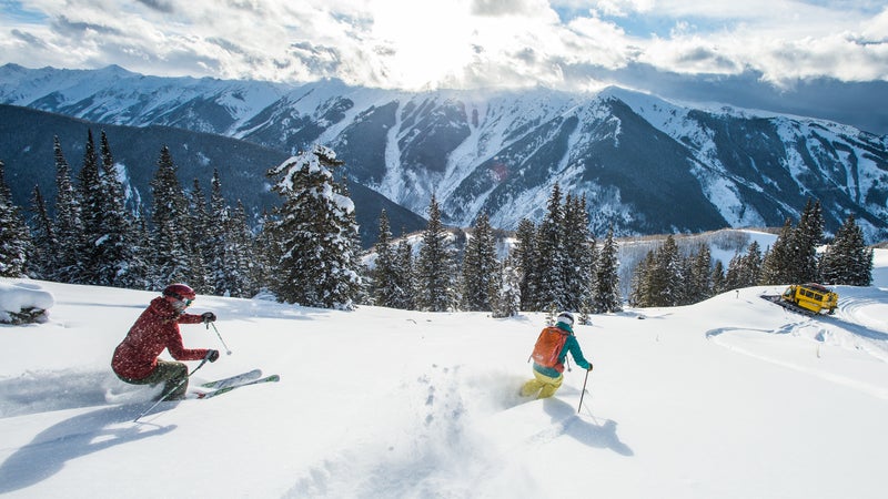 Adam Moszynski Amber Aldercotte Amie Engerbretson Darcy Conover Eddie Sciarrone Nicole Augspurger Skiing Powder While Snowcat Skiing in Aspen Colorado