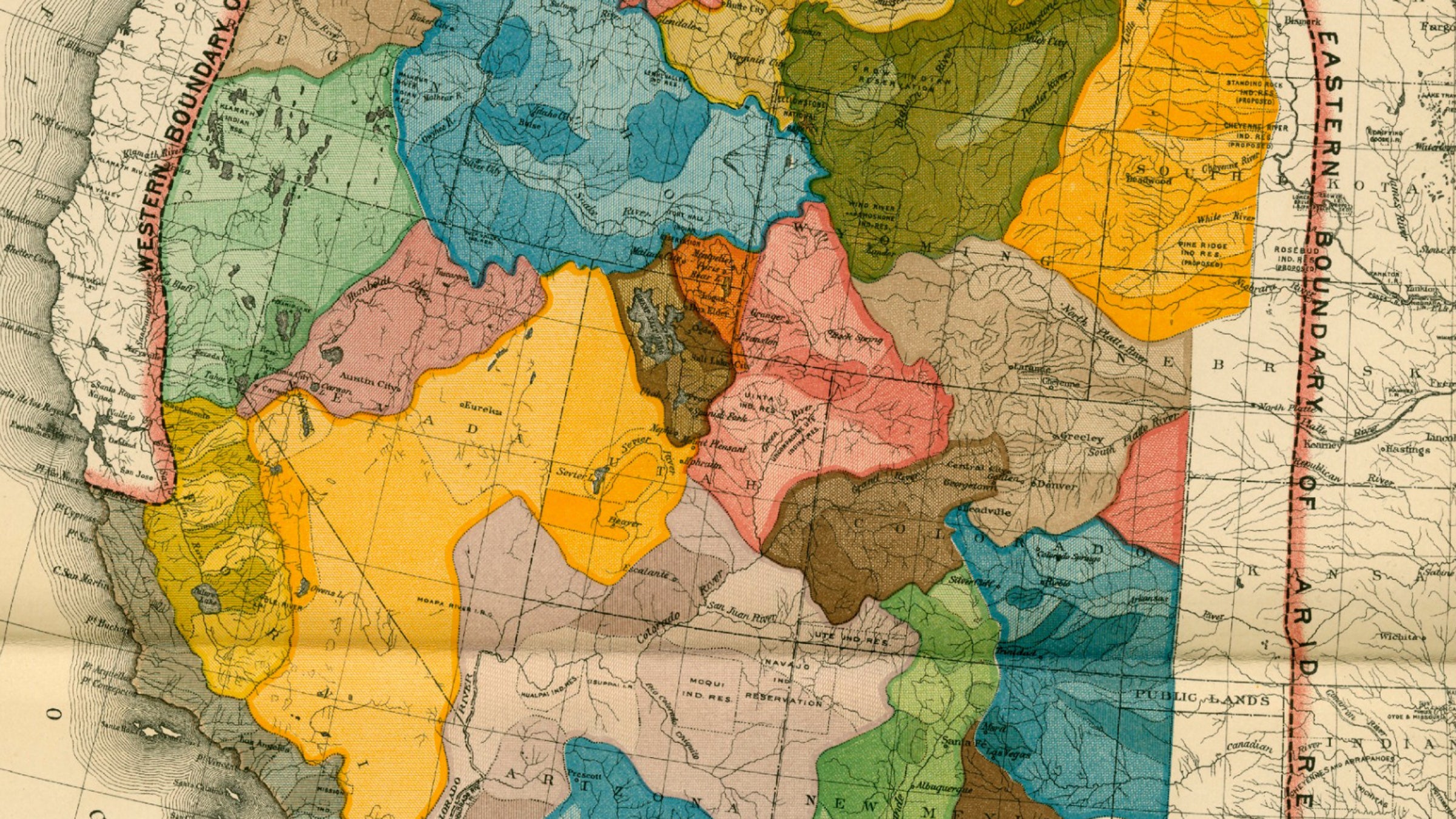 John Wesley Powell's original map of western watershed areas.