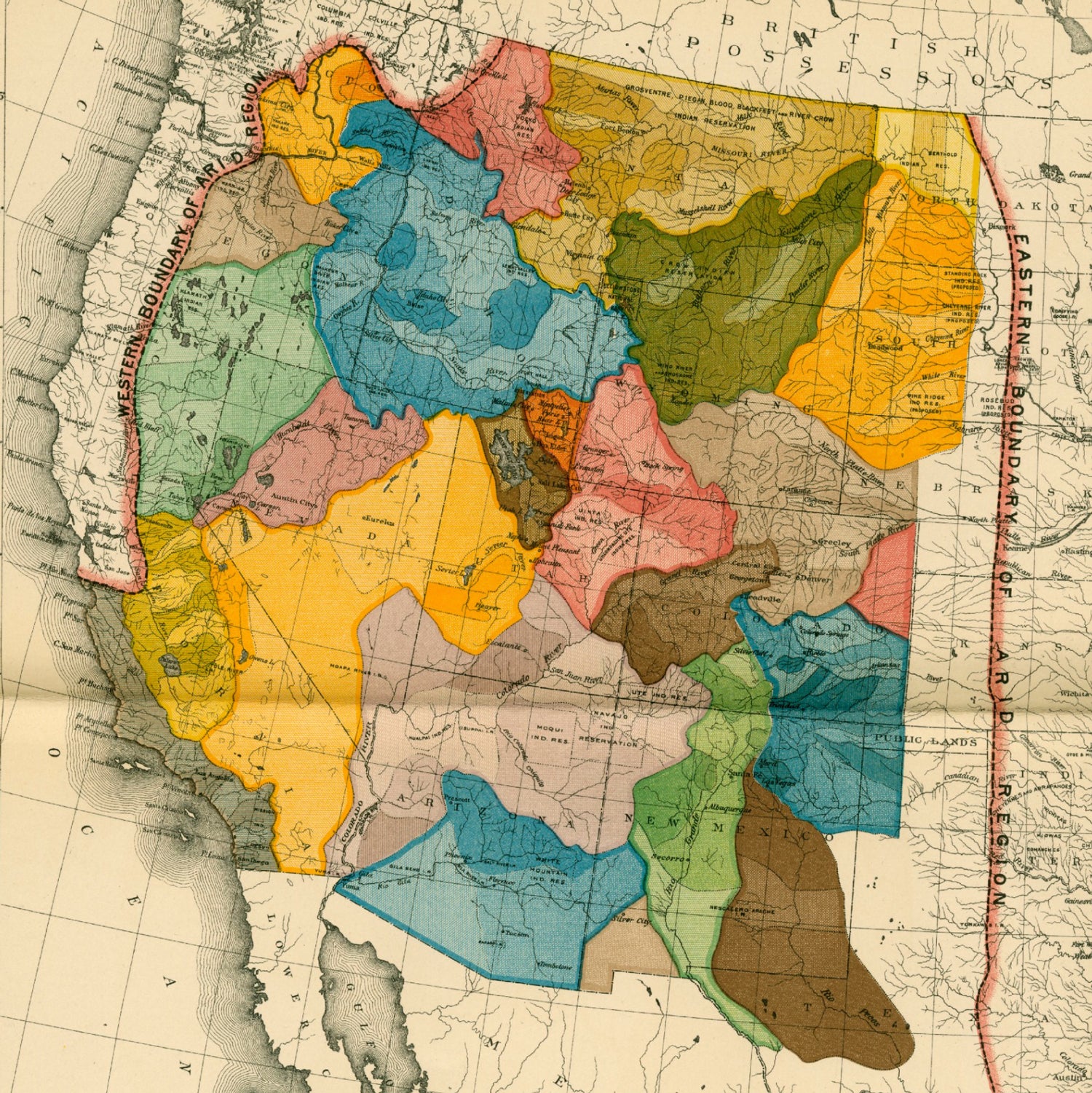 John Wesley Powell's original map of western watershed areas.