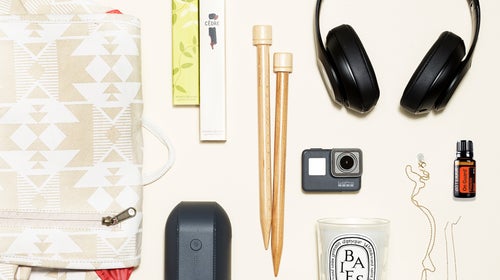 Snowboarder Jamie Anderson’s bag of stuff.