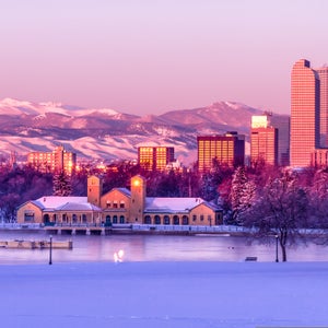 Denver skyline seen from City Park and Denver Museum of Science and Nature