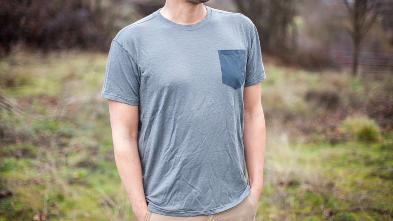 The Trew NuYarn Merino Pocket T is a hybrid—reinforcing the delicate wool with sturdier synthetics.