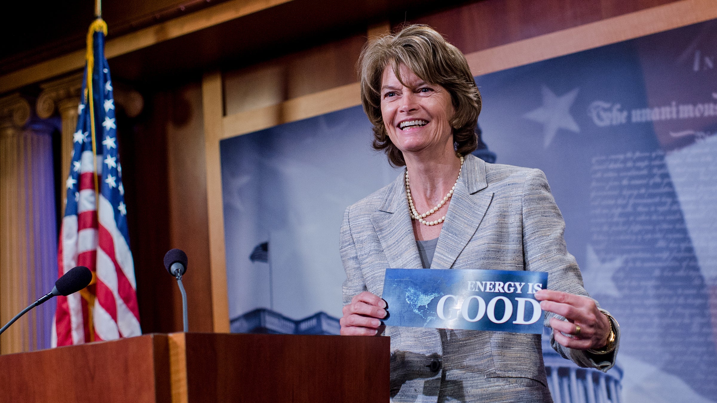 Senate Energy and Natural Resources Committee Chairman Lisa Murkowski, R-Alaska, conducts a news conference in the Capitol after the Senate passed the Energy Policy Modernization Act in April 2016.